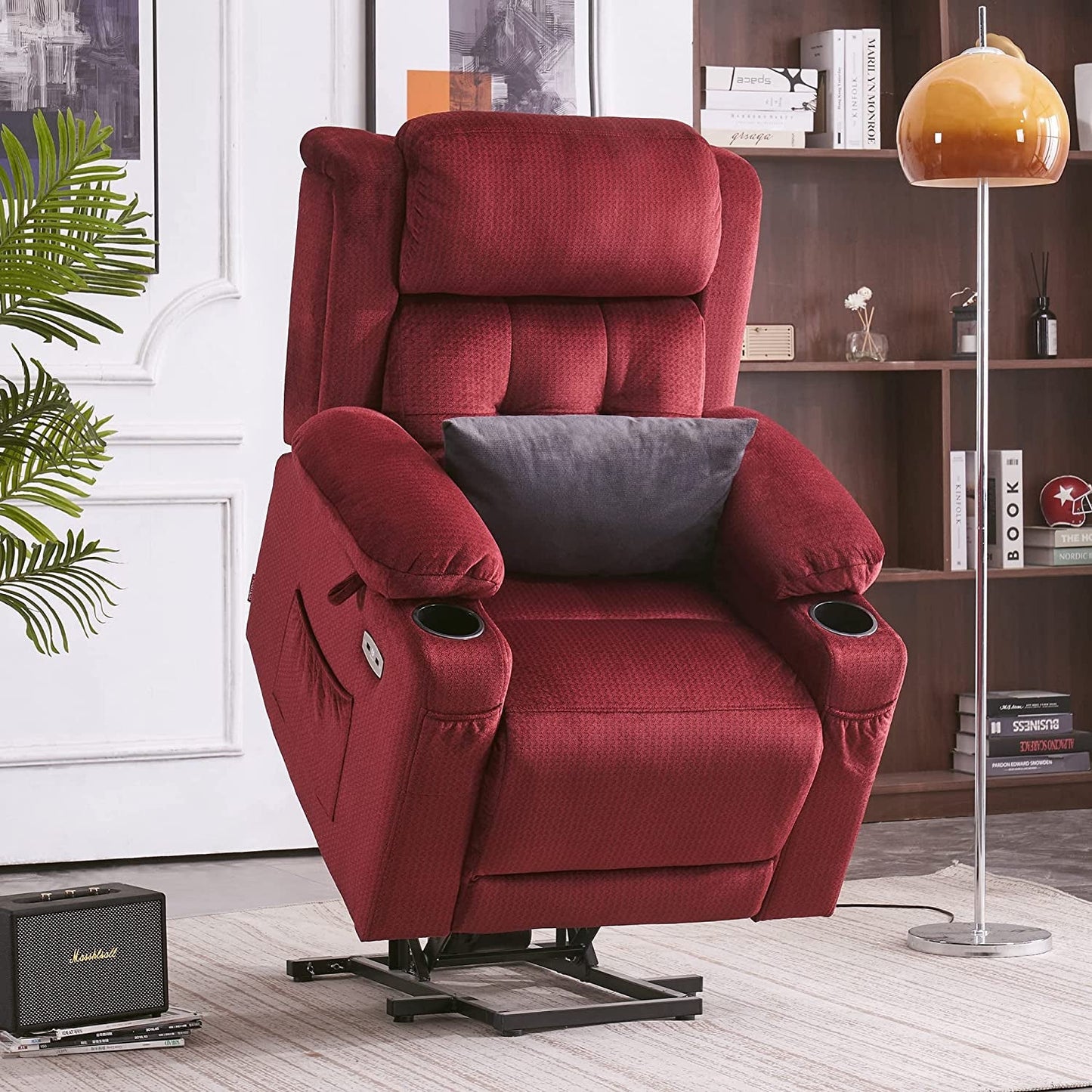 Lay Flat Lift Recliner with Power Headrest, Massage and Heat, Fabric,